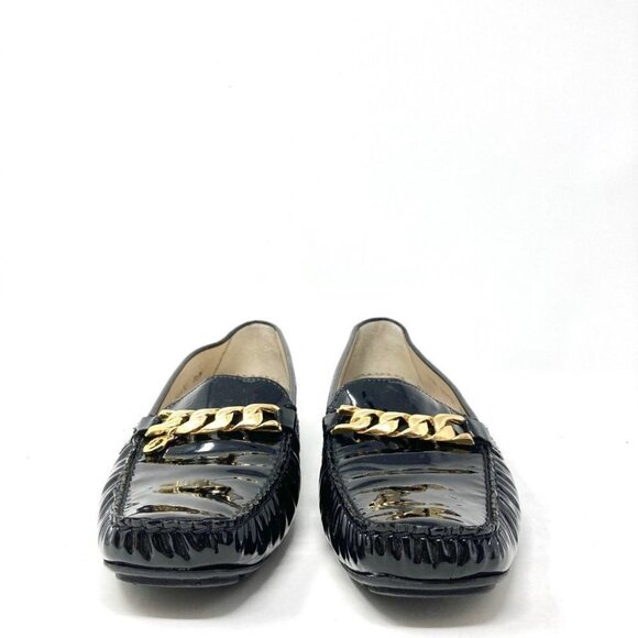 St John Pinch Pleat Patent Leather Driving Loafers w/ Gold Chain 8.5 - Picture 3 of 8